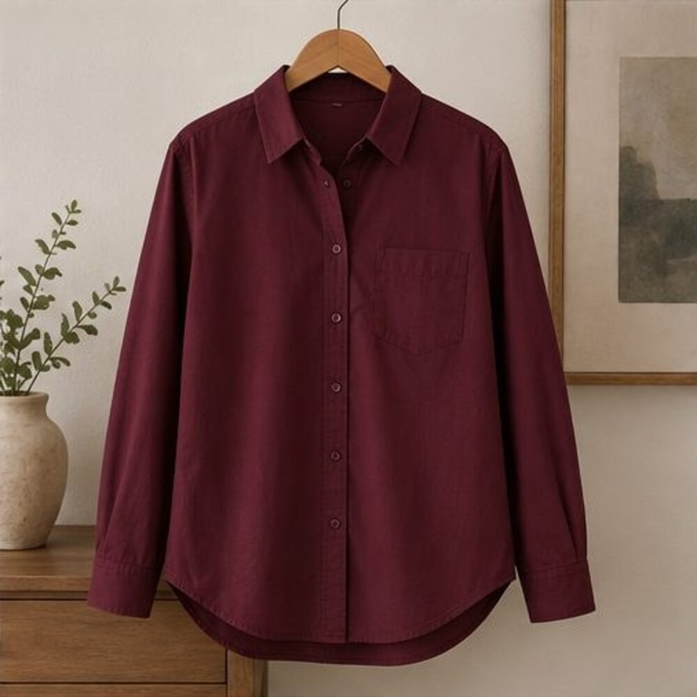 Burgundy Poplin Button Down Shirt